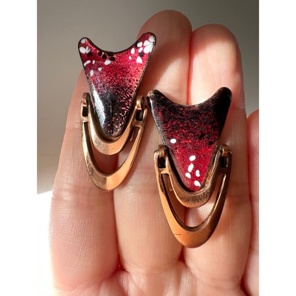 Vintage copper enamel moveable screw back Earrings - Picture 1 of 7